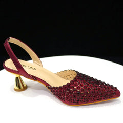 Venus Chan – escarpins à bout pointu pour femmes, chaussures et sacs italiens élégants, couleur vin, ensemble assorti, 2023