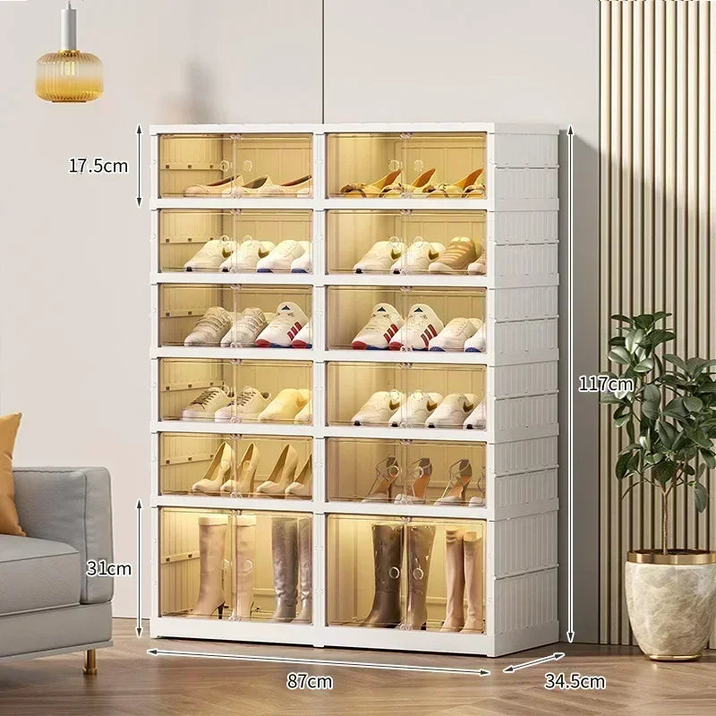 Organisateur de étagères à chaussures pliables pour placard, boîte de rangement de chaussures pliables en plastique, transparente, empilable avec assemblage facile