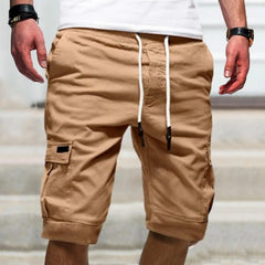 Short Cargo pour hommes, taille moyenne, taille élastique, cordon de serrage, couleur unie, ample, Fitness, multi-poches, Streetwear