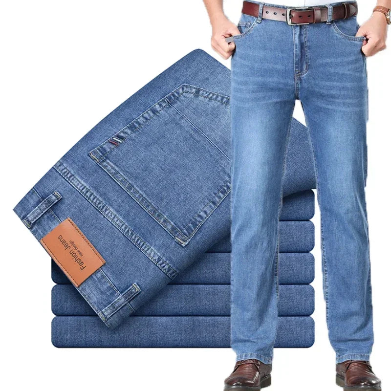 Jean en coton élastique pour hommes, marque fine ou épaisse, mode gris, confortable, Denim, Business, décontracté, taille haute, 2024
