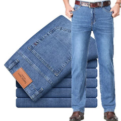 Jean en coton élastique pour hommes, marque fine ou épaisse, mode gris, confortable, Denim, Business, décontracté, taille haute, 2024