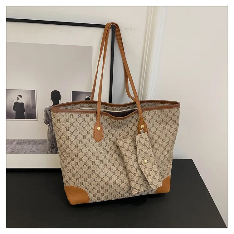 Sacs pour femmes de grande capacité en Europe et aux états-unis, sac à bandoulière rétro lettres classiques, sacs à main de banlieue en PU pour femmes