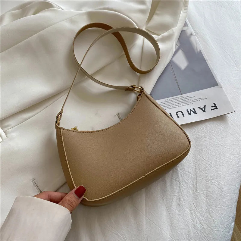 Sacs à main rétro en cuir PU pour femmes, couleur unie, sac à bandoulière sous les bras, sacs à main décontractés de styliste