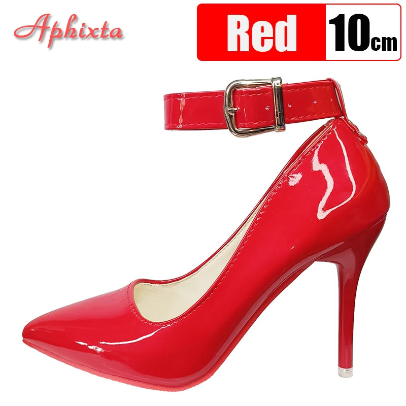 Aphixta 10 cm/12 cm boucle de ceinture en métal talons aiguilles pompes femmes chaussures de fête Rivets boucle sangle Pimp bout pointu taille 48 49 50