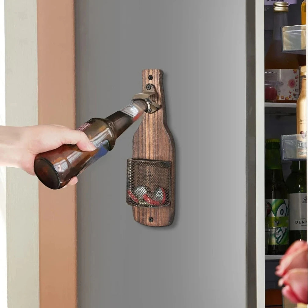 2025 Ouvre-bouteille mural, tournevis à bière, décoration de comptoir de bar, ouvre-bouteille mural, panier de rangement pour bouchon de bouteille