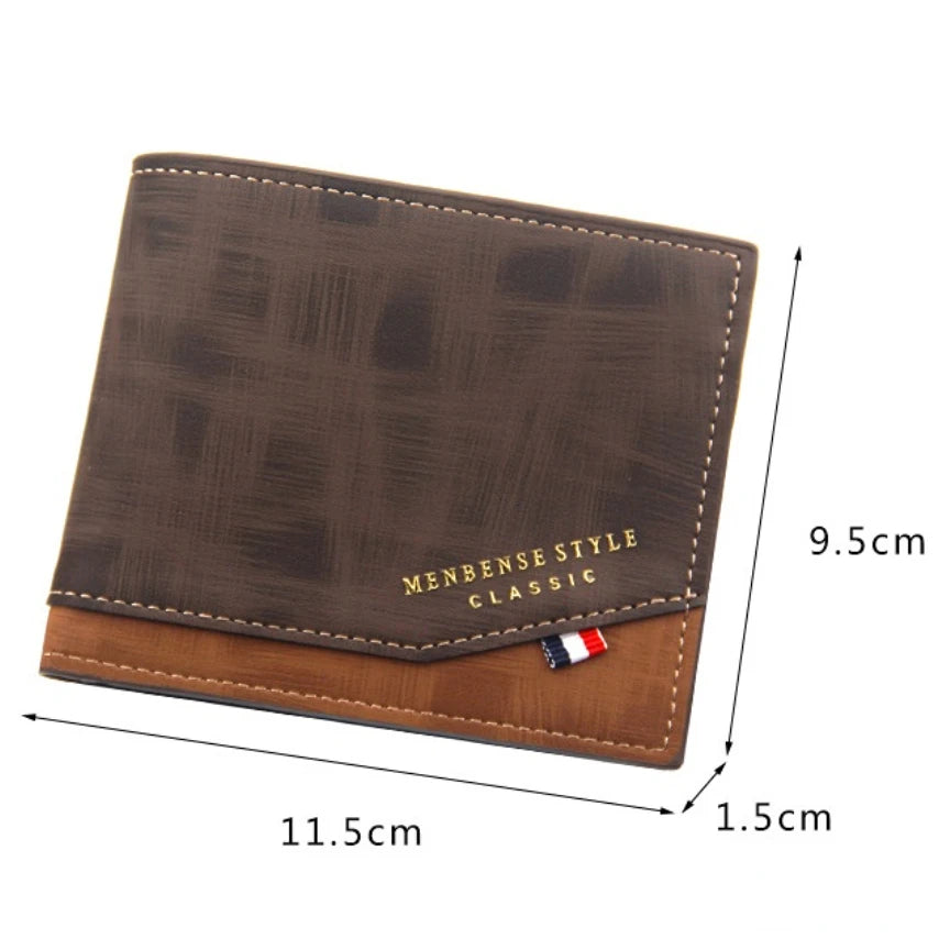 New Men's Wallet Short Cross Section Youth Tri-fold Wallet Stitching Business Multi-card Zipper Coin Purse Wallet Passport Cover