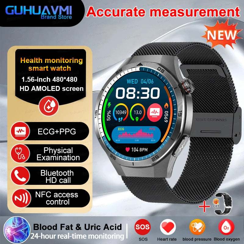 2025 nouveau pour HUAWEI montres de santé lipides sanguins acide uricique pression artérielle analyse du corps montre intelligente ECG + PPG horloge Smartwatch hommes