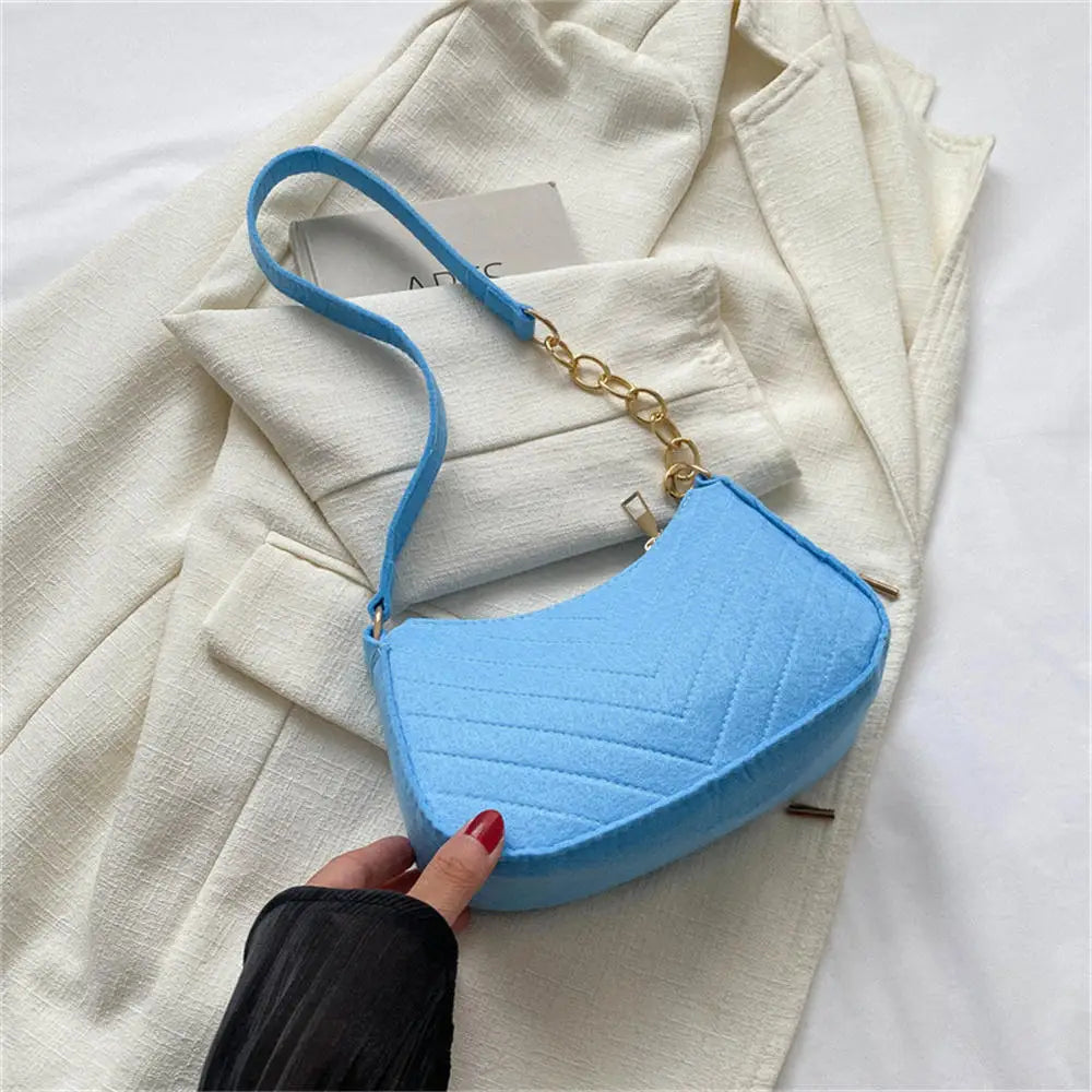 Sacs à bandoulière en tissu feutré pour femmes, pochette sous les bras à petite poignée, pochette de luxe de couleur unie, sac à main avec bourse