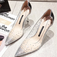 Chaussures de Mariage à Talons Hauts et Fins pour Femme Escarpins de Luxe en Strass, Bout Jolie tu, Transparent