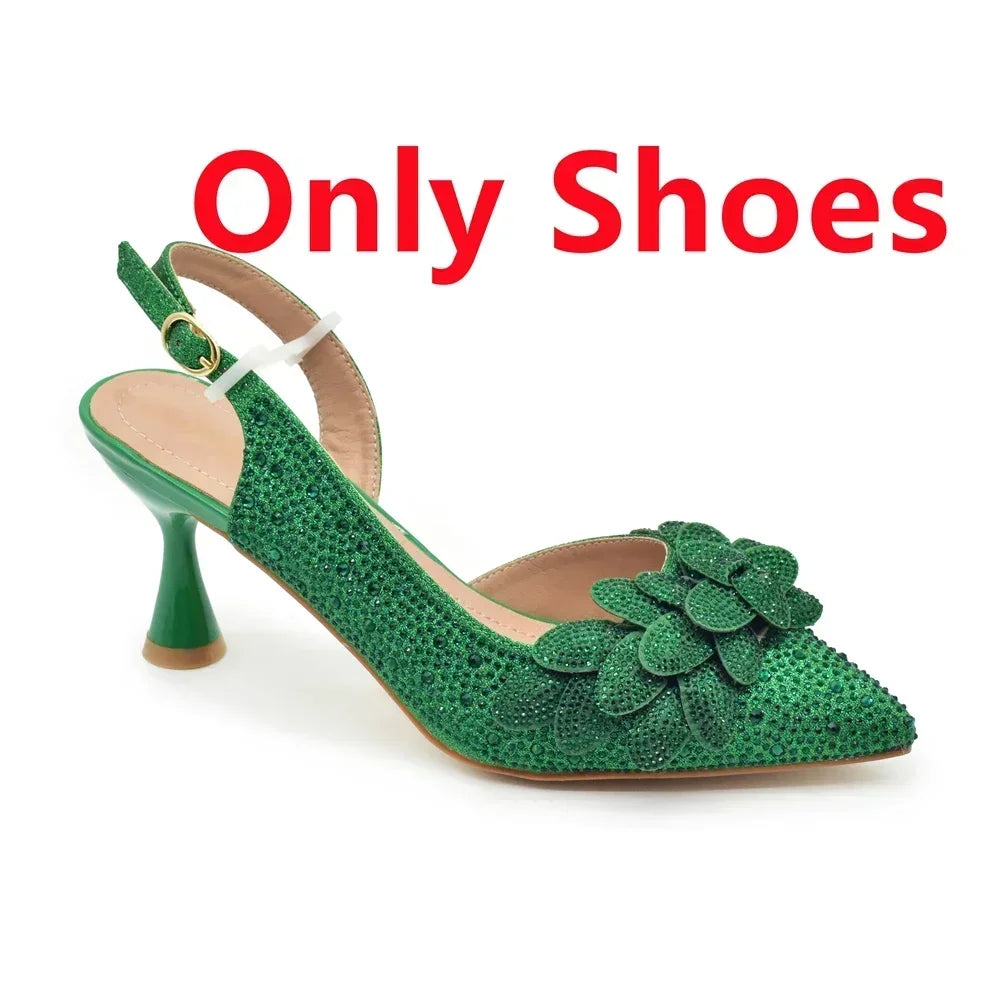 Ensemble de chaussures et de sacs italiens de luxe pour femmes, escarpins de mariage à bout pointu, talons hauts, strass, ensemble de chaussures et de sacs de fête pour dames