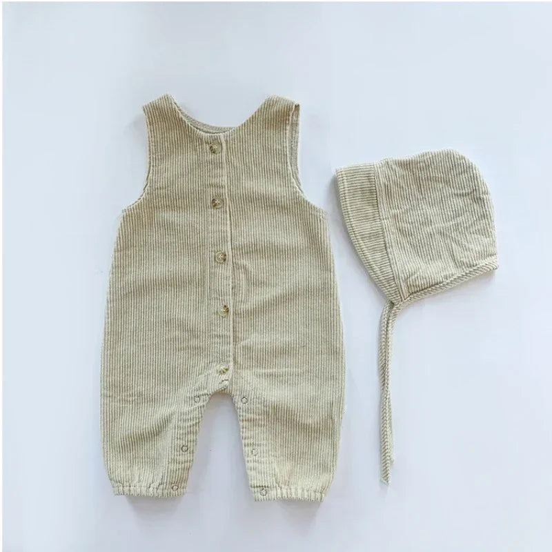 Ensemble barboteuse et chapeau en velours côtelé pour bébé garçon et fille, costume imbibé de glaçure pour tout-petits, vêtements d'automne et d'hiver