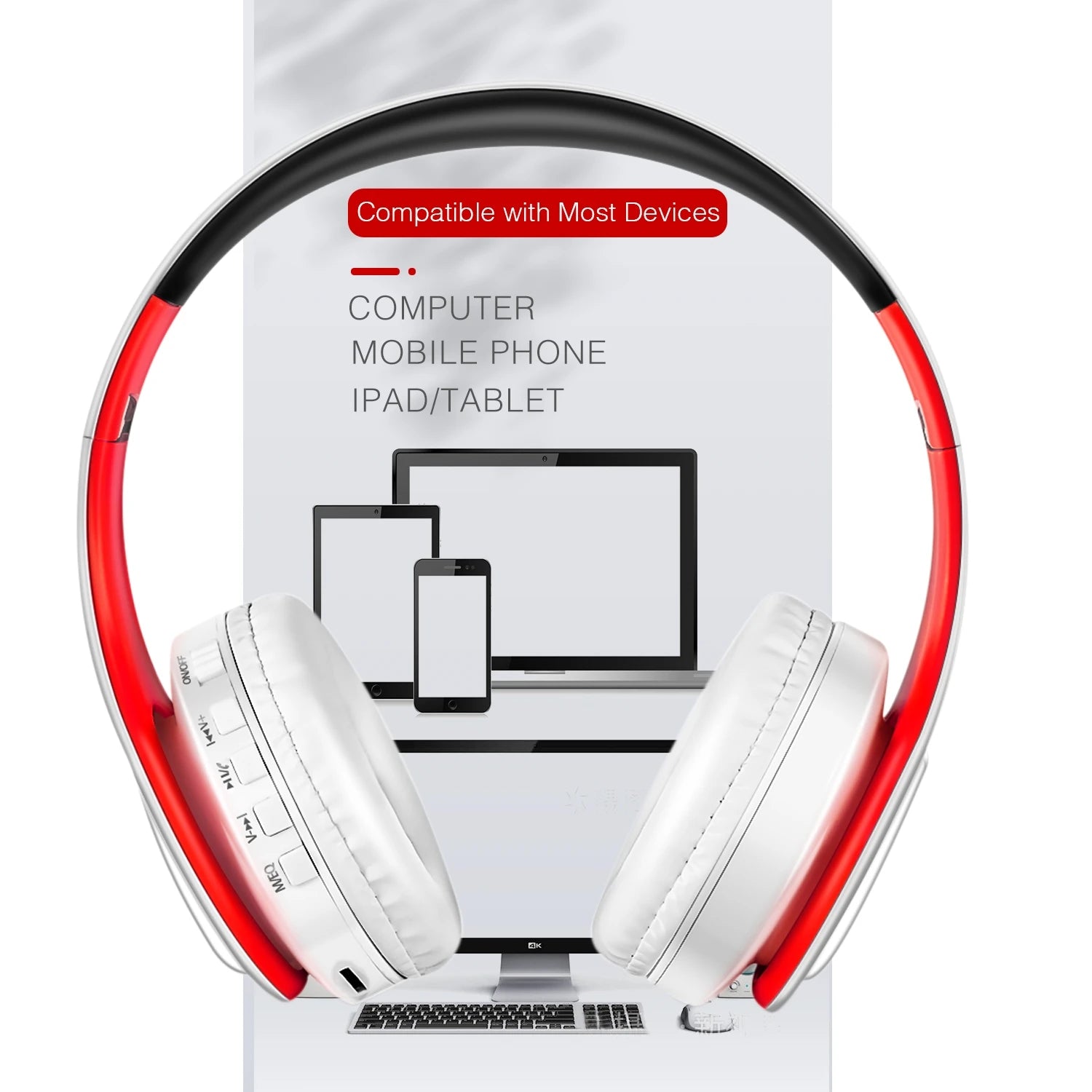 Casque Bluetooth  sans fil Stéréo Pliable Sport Écouteur Microphone Casque Lecteur MP3 mains libres
