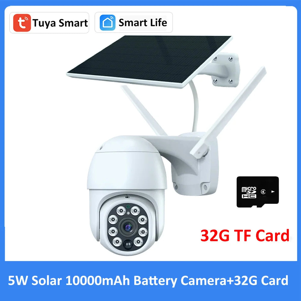 Tuya Smart Life APP 3MP WiFi batterie solaire suivi de mouvement Site patrouille PIR Surveillance sécurité extérieure PTZ couleur lumière caméra
