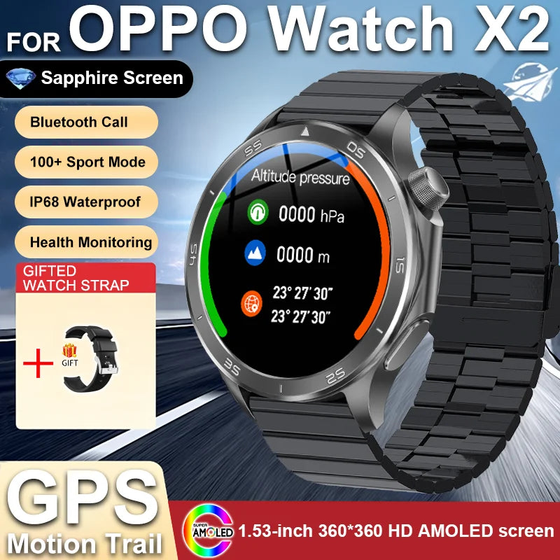 2025 nouveau pour OPPO montre X2 Bluetooth appel Smartwatch AMOLED écran fréquence cardiaque boussole IP68 étanche GPS sport montre intelligente hommes