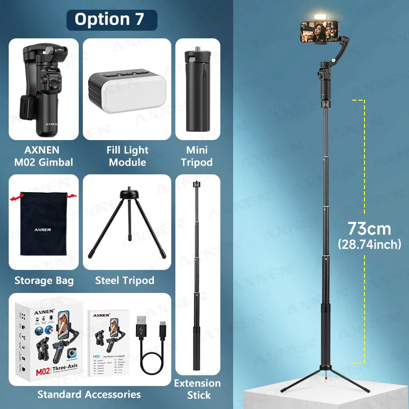 AXNEN M02 stabilisateur de Smartphone à cardan 3 axes Anti-secouement enregistrement vidéo jumelles de Selfie portables pour iPhone Android suivi du visage