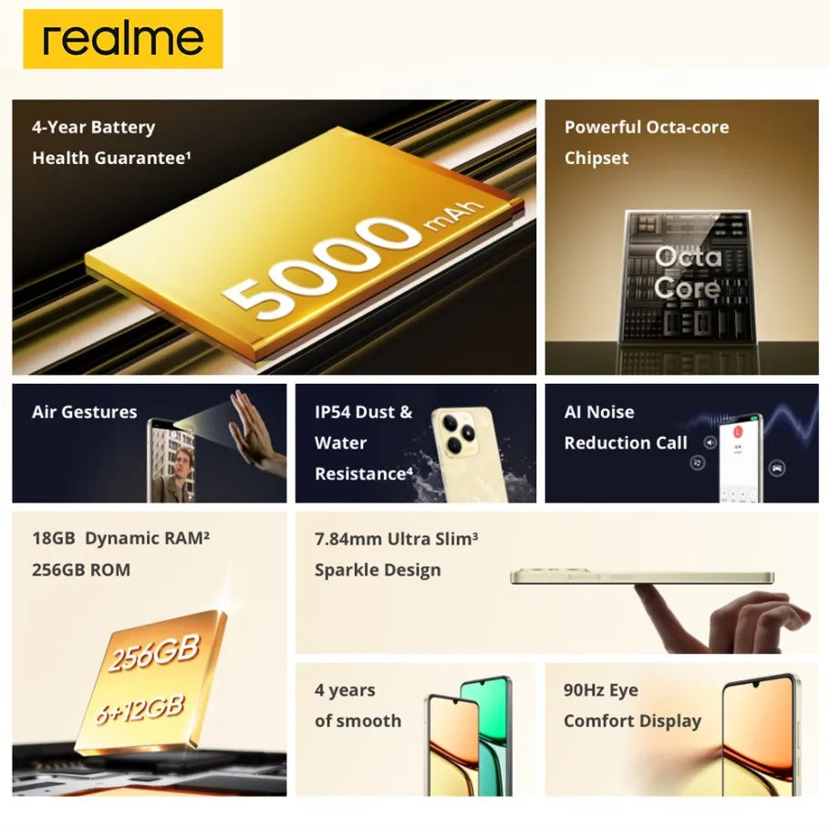 Realme C61 Smartphone 5000mAh batterie 15W SUPERVOOC Charge 50MP AI caméra 90Hz affichage IP54 AI moteur 256GB NFC Version russe