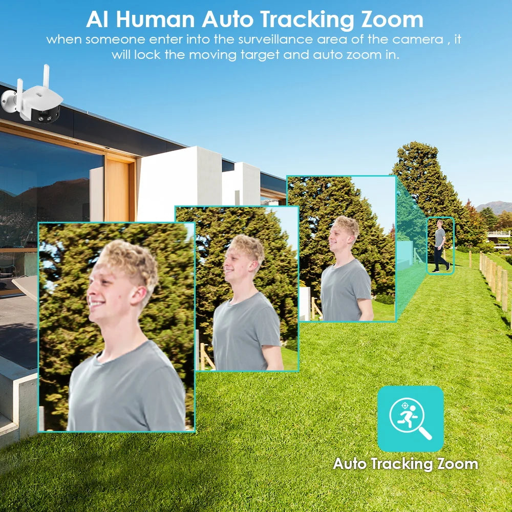Caméra de Surveillance extérieure IP WiFi couleur 8MP/4MP, dispositif de sécurité sans fil, avec Vision nocturne et angle 180 °
