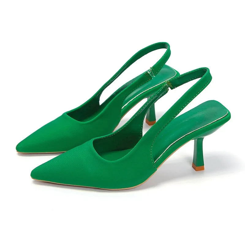 Été femmes talons sandales rouge pointu Slingback sandales chaussures vert noir violet chaton talons fête bal dames talons aiguilles