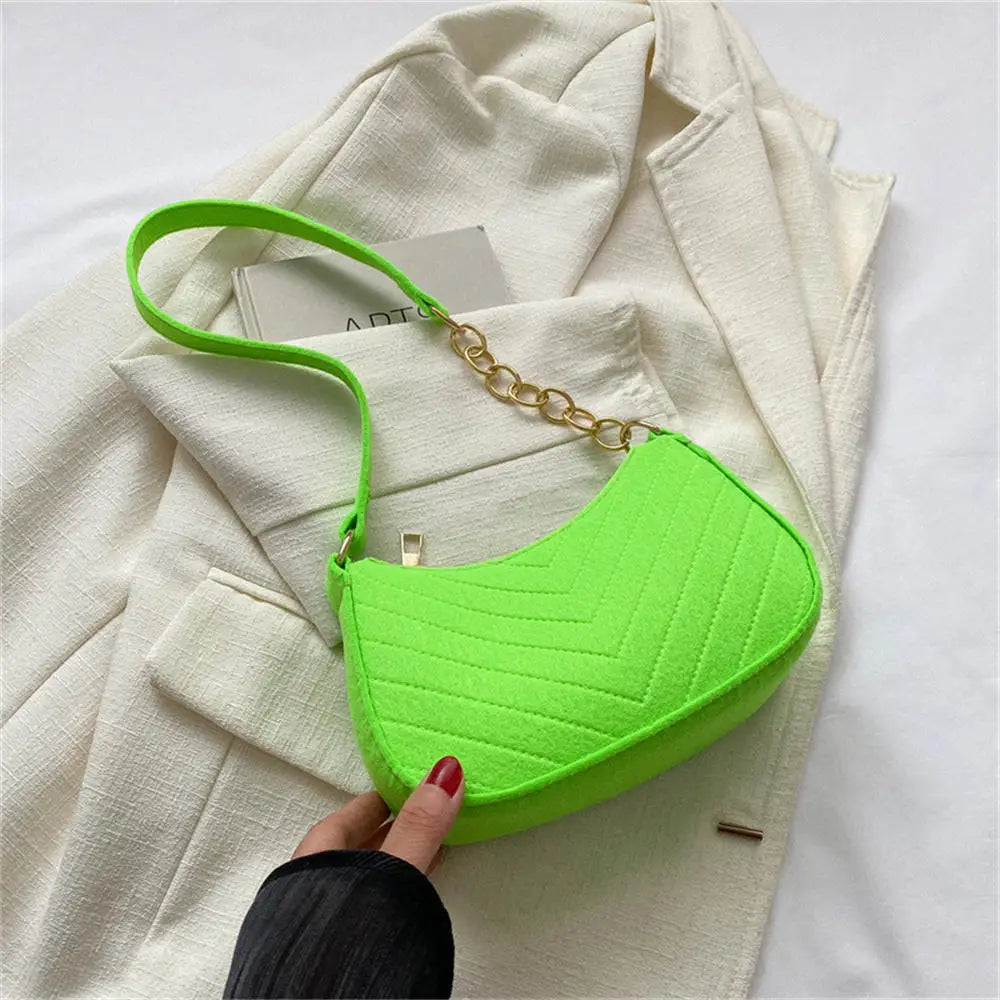 Sacs à bandoulière en tissu feutré pour femmes, pochette sous les bras à petite poignée, pochette de luxe de couleur unie, sac à main avec bourse