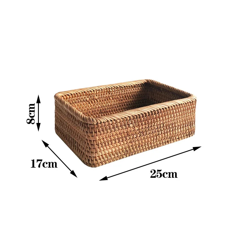 Panier en osier et rotin tissé à la main, panier à fruits, thé, collation, pain, boîte de rangement rectangulaire pour cosmétiques, fournitures de cuisine ménagère