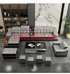 Canapé d'angle en cuir véritable, meuble de salon